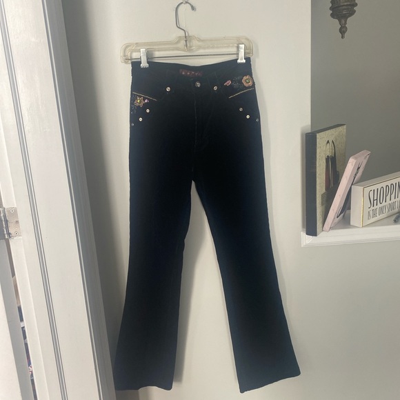 Black Floral Vintage Flare Corduroy Pants - Picture 1 of 5